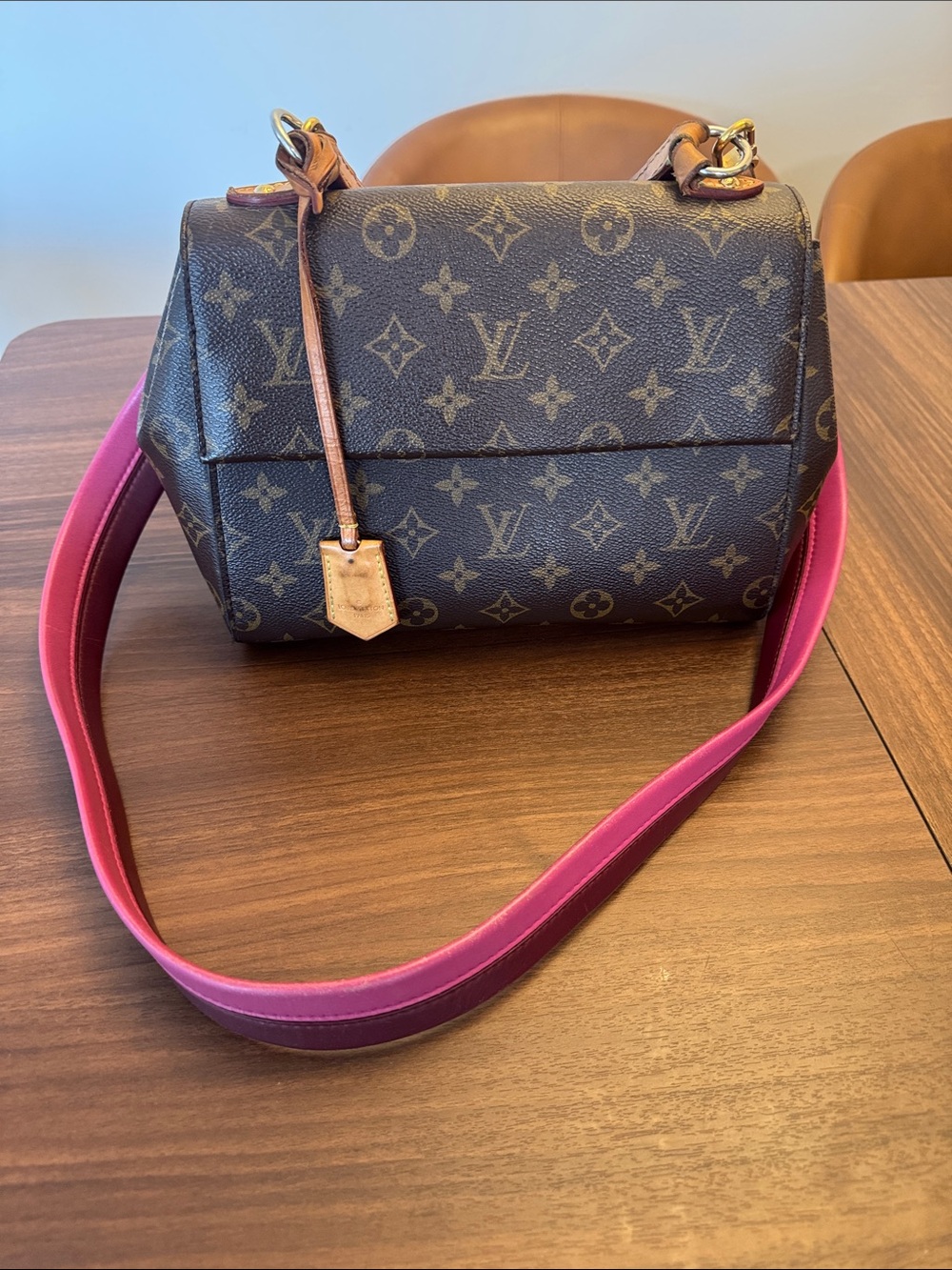 Louis Vuitton Monogram Canvas Shoulder Bag with Pink Strap - pre-owned